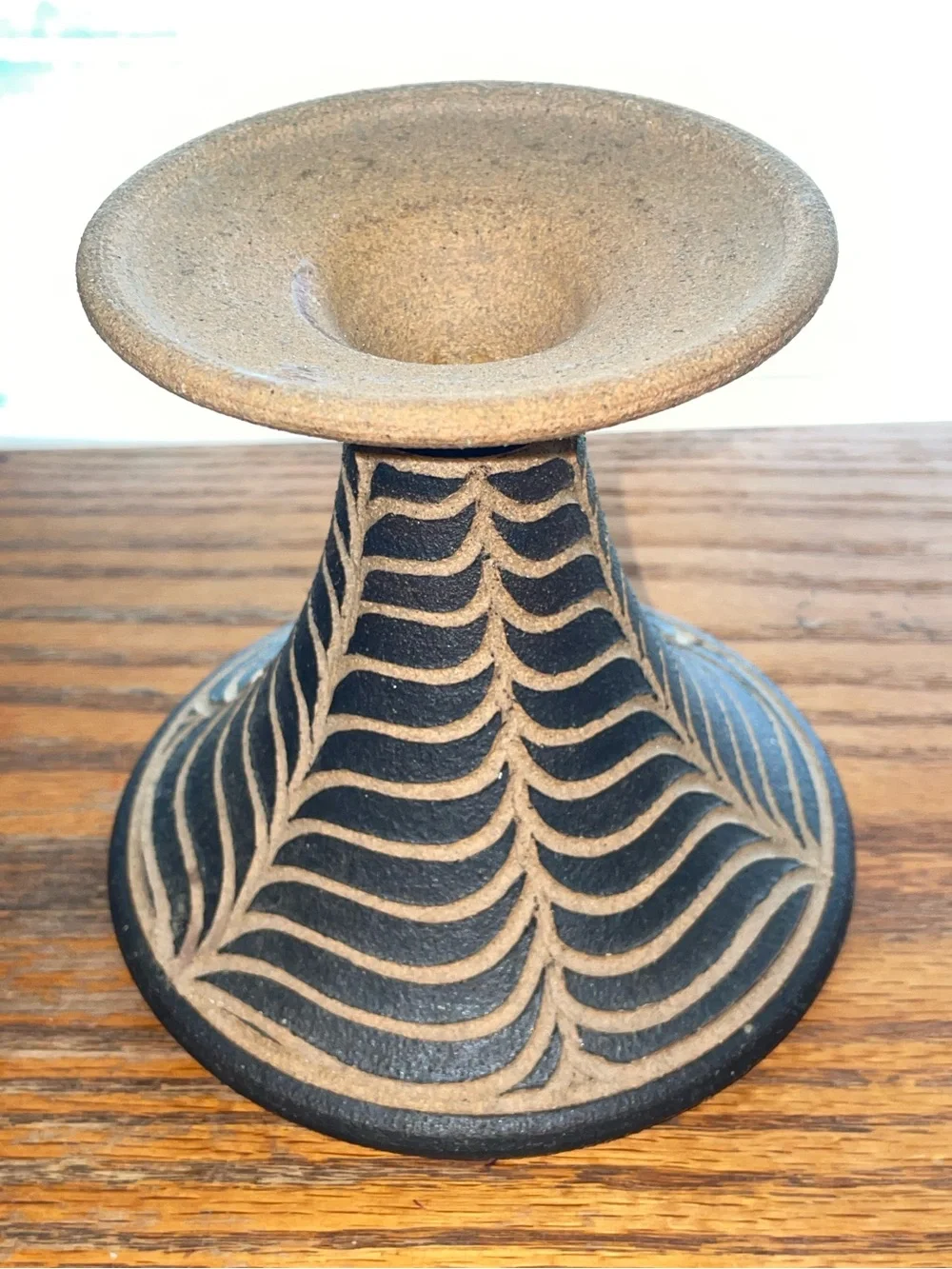 Vtg MCM Larry Terry Brown Oregon Studio Stoneware Pottery Candle Stick Holder